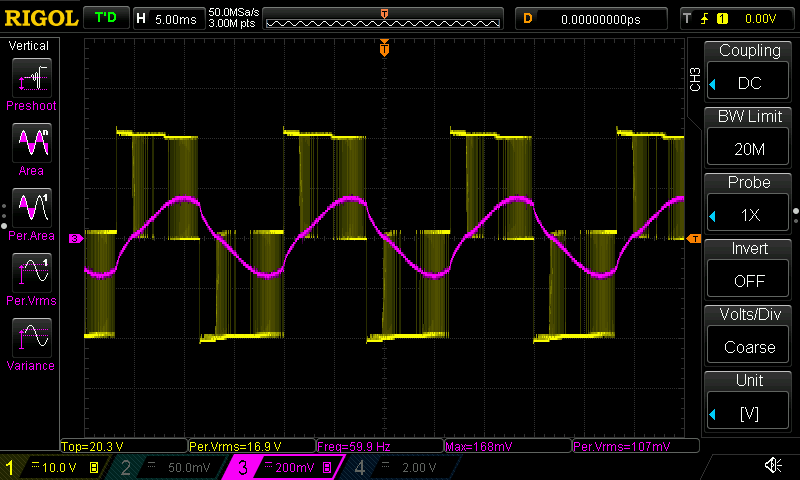 Synthesized 60Hz AC voltage and approximately sinusoidal sprinkler solenoid current