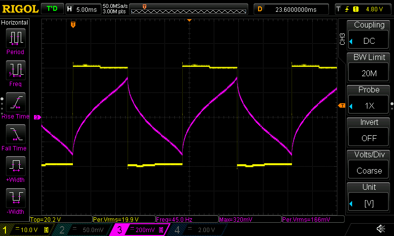 45Hz bipolar square-wave drive producing 166mA RMS solenoid holding current