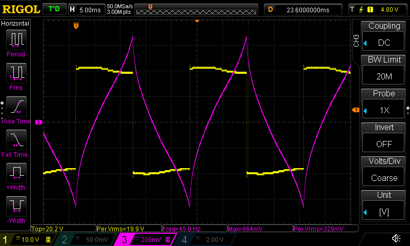 45Hz bipolar square-wave drive producing 329mA RMS relay holding current