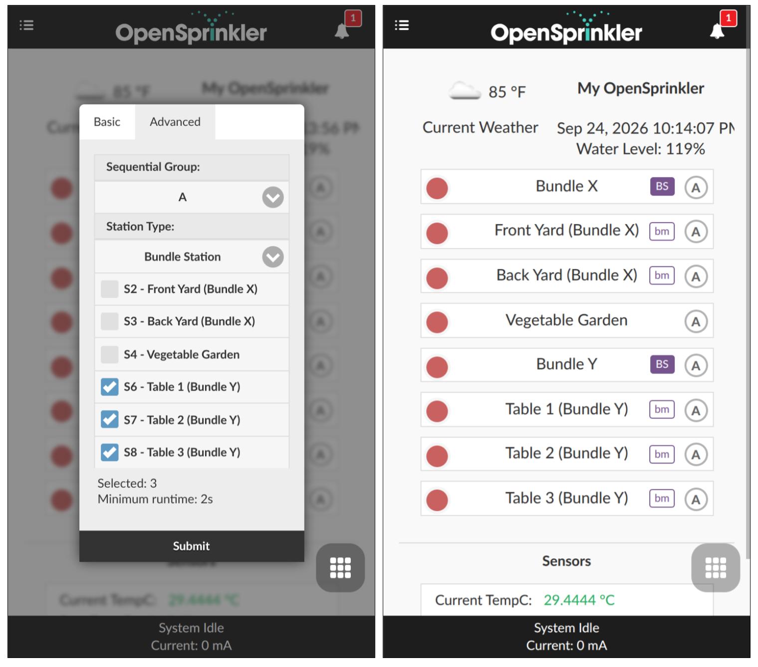 Left: define a Bundle Station; Right: station badges on the homepage