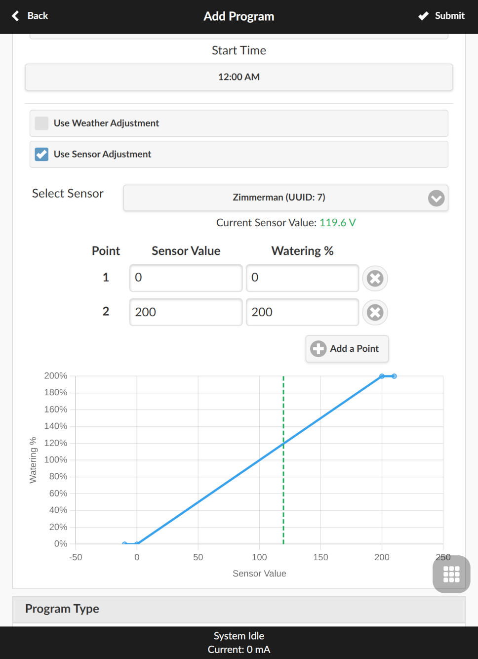 Using the sensor in program adjustment