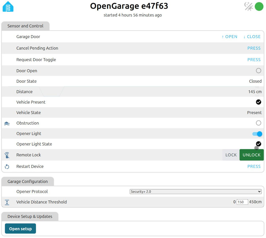 OpenGarage-ESPHome Dashboard