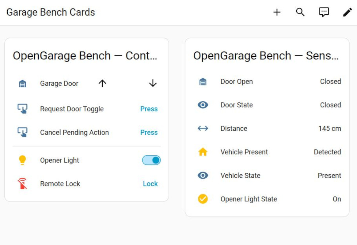 OpenGarage HA Cards