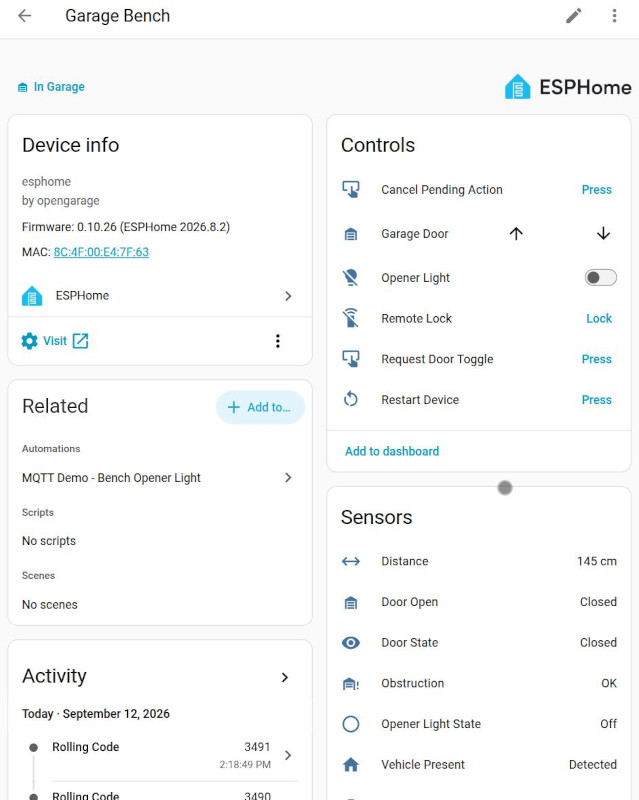 OpenGarage Device in HA